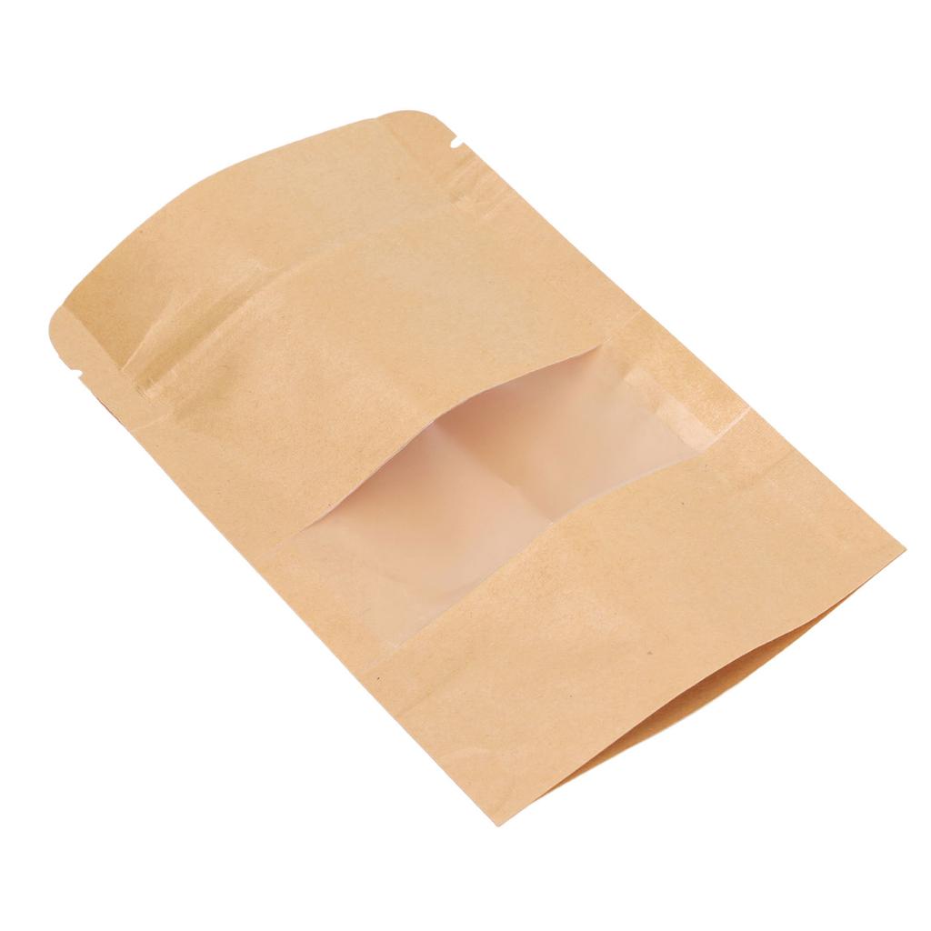 200 шт. Пакет дой-пак из крафт-бумаги с зип-застежкой и окошком, многоразовый, 9x14 см, для еды, кофе