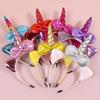 1PC Unicorn Party Headbands Glitter Cat Ears Hairbands Birthday Party Decor Hair Bows Hairband Kids Children Girl Favor Headwear