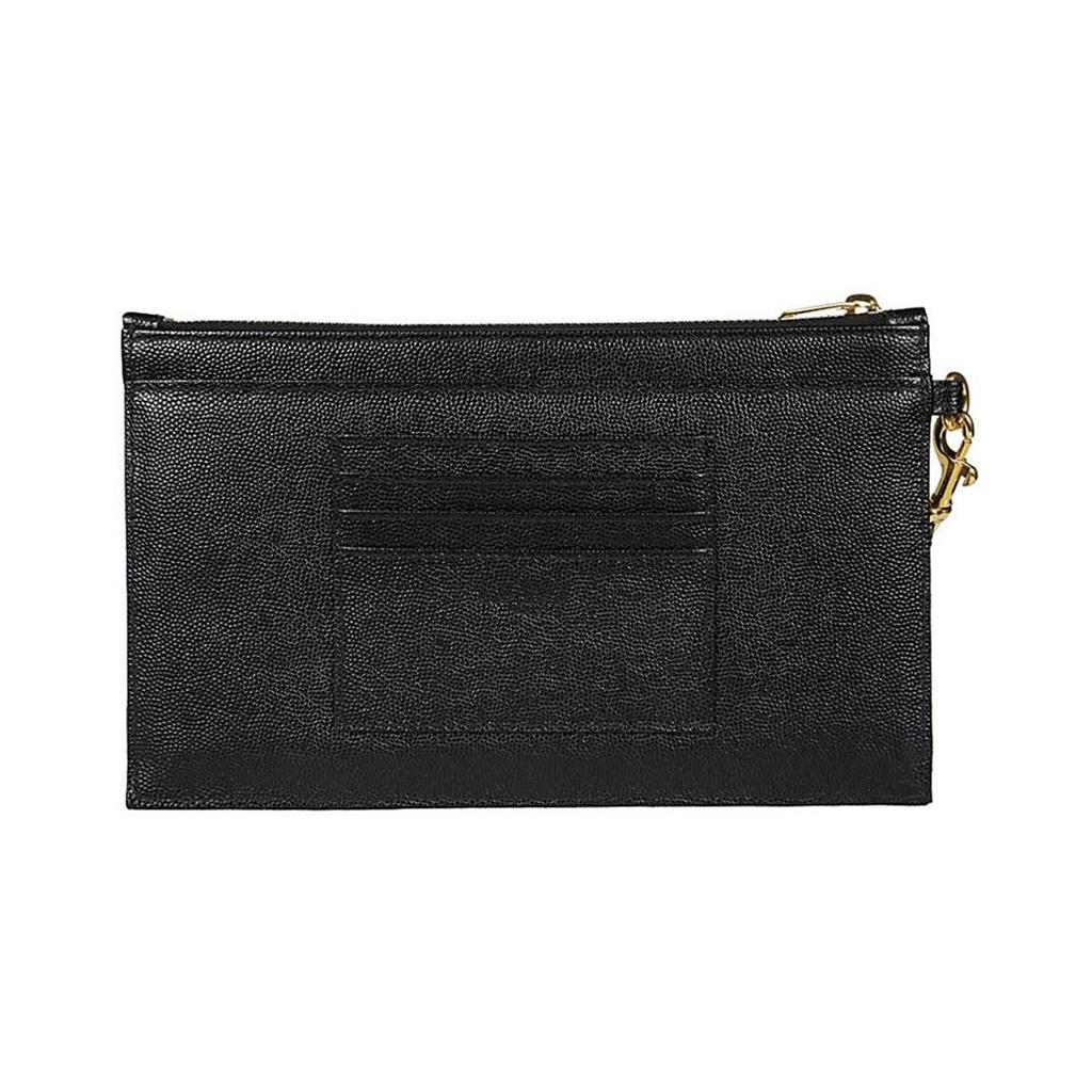 Saint Laurent Ysl Cassandre Grainy Gold Logo Leather Clutch Women clutch Black 636313-BOW01-1000