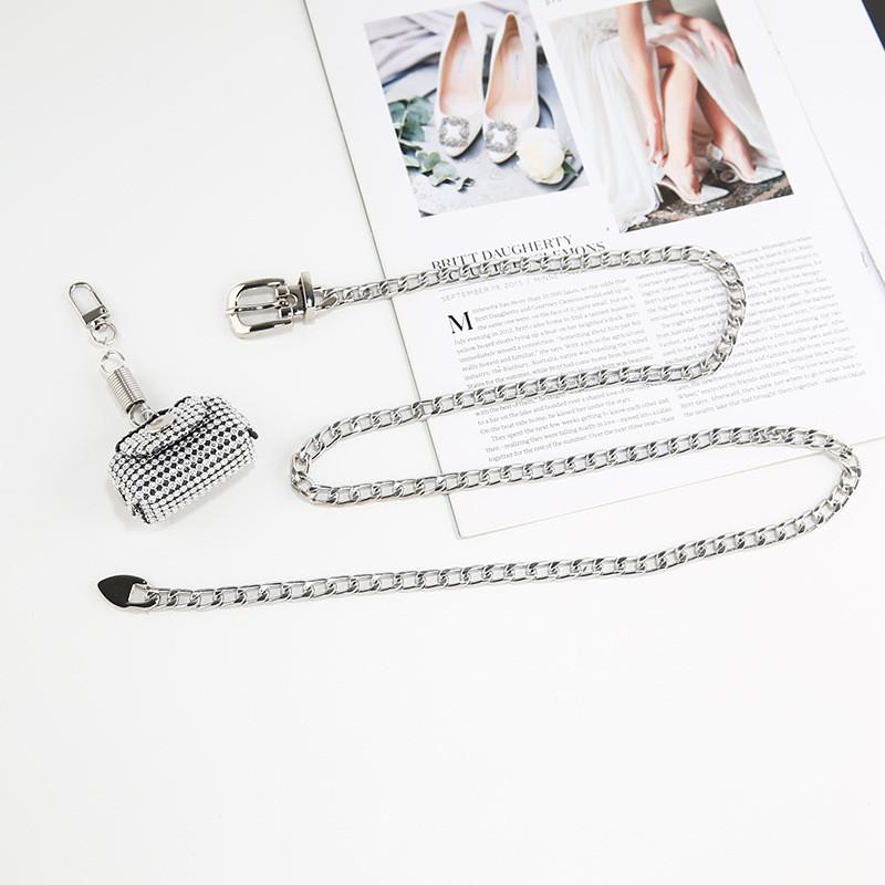 Silver Waistband Chain With Small Bag Womens Clothing Dresses Accessories Coats