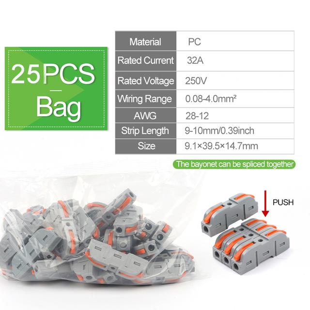 Рычажные быстрые мини-соединители для проводов 1 вход - несколько выходов Компактные соединители для сращивания проводов Подключение для вставных домашних клеммных блоков 32А