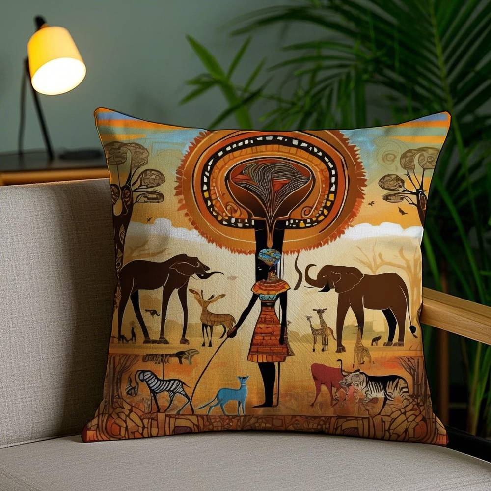 Abstract Painting African Living Pillow Case Anti-dustmite Invisible Zipper Sofa Bed
