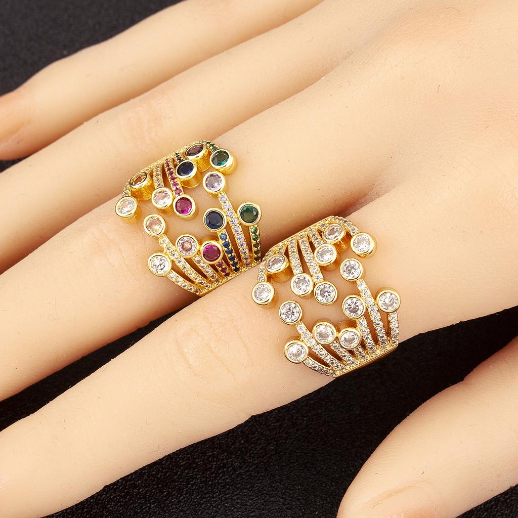 Nidin Light Luxury Colourful/White Crystal Zircon Open Rings For Female Male Exaggerated Personality Adjustable Finger Jewelry