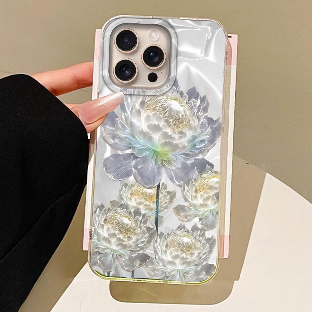 Белый пион лотос принт женский чехол для телефона с водной текстурой для iphone 16 15 14 7 8 Plus 13 11 12 Pro Max X XS XR SE 2022
