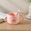 Кружка с крышкой и ложкой, милая чашка в стиле Инс, керамическая чашка для воды высокой ценности, розовая медвежья, подарок на день рождения, сувенир