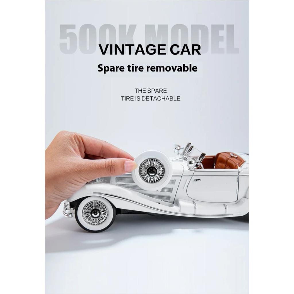 1/18 Ретро-автомобиль Benz 500K, Модель автомобиля из сплава, Имитация звука и света, Винтажный автомобиль, Детские игрушки, Коллекция подарков для мальчиков, Украшения