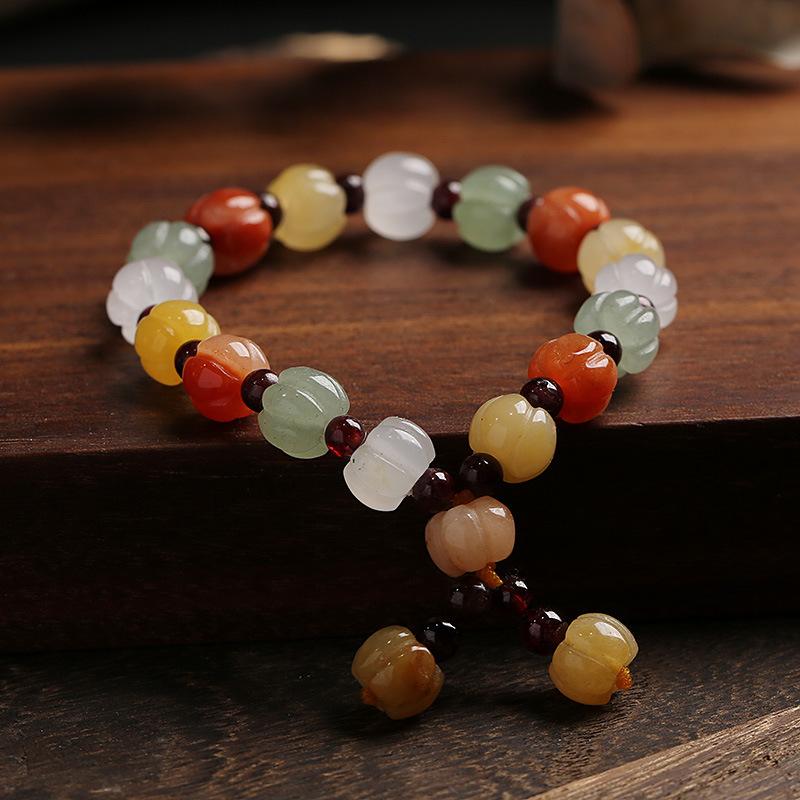 Браслет из чистого натурального нефрита, браслет в парном стиле, бусины в этническом стиле, бамбуковые шарниры, висячие тыквы, браслет из желтого нефрита, ювелирное изделие, подарок