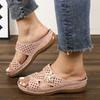 Hollowed-out Thick-soled Shoes One-line Slippers Women's Wedge Heels Flower-stitched Beach Flip-flops