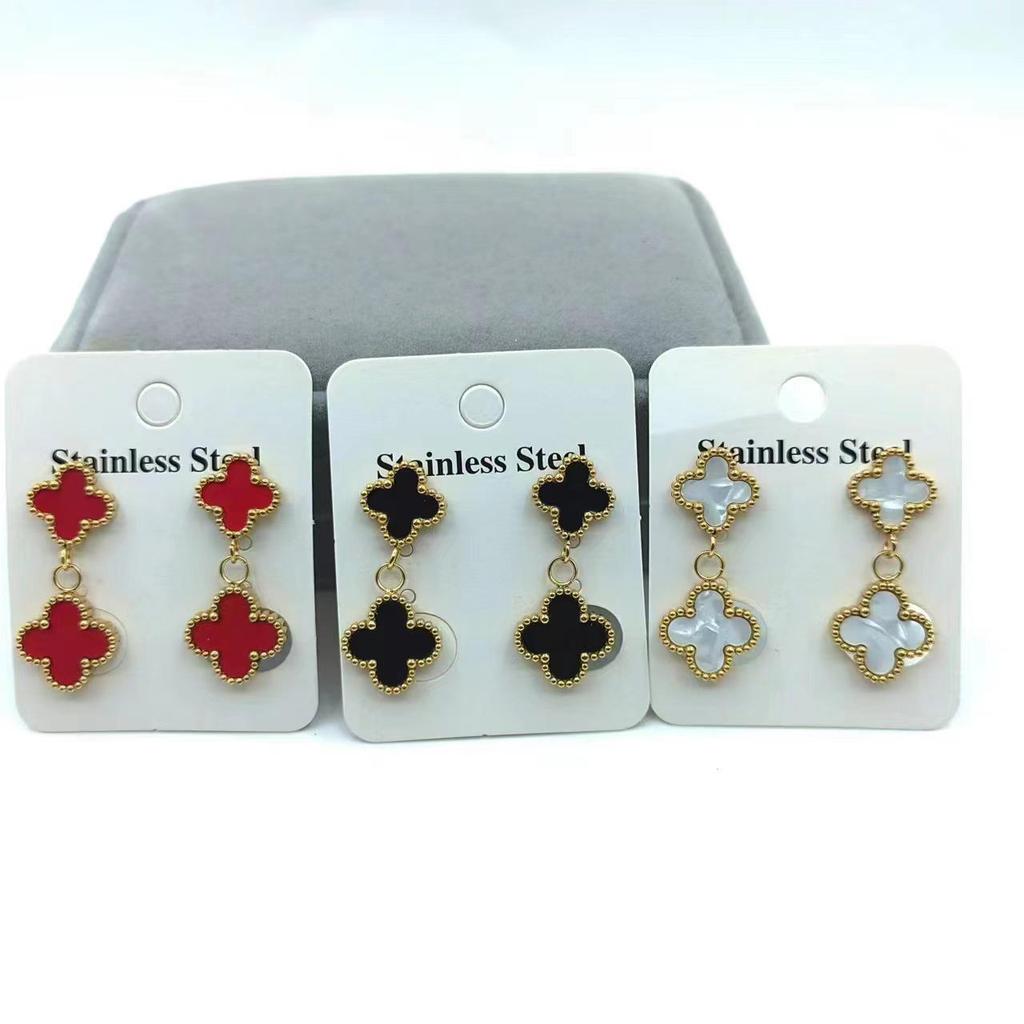 Stainless Steel Four-Leaf Clover Reversible Earrings Fashionable And Versatile Women's Earrings
