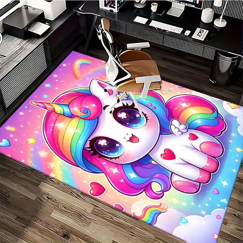 1pc Rainbow Unicorn Chair Mat - Anime Cartoon Design Office Rug for Desk, Non-Slip Carpet for Home Decor, Suitable for All Seasons.H013