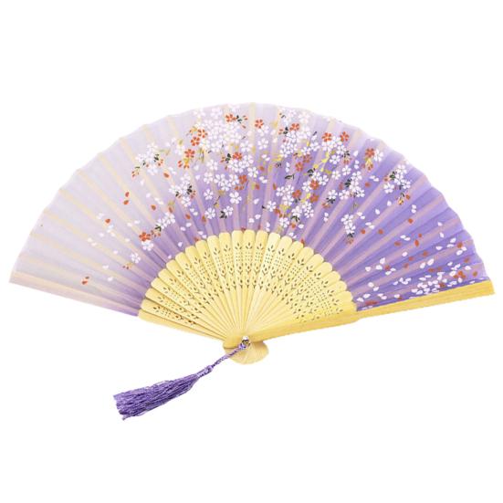 Шелковый складной веер в китайском стиле с кисточками. Элегантное мастерство. Прочная и гибкая бамбуковая кость.