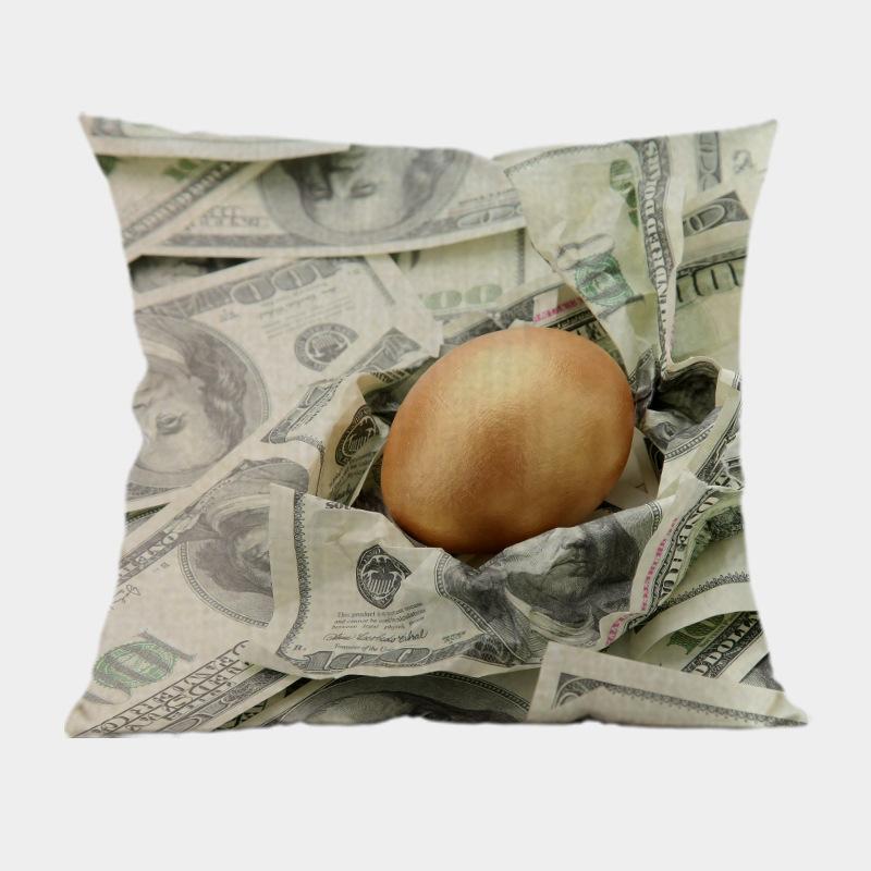 New Us Dollar Decorative Sofa Throw Pillows 18 Inches Square Linen Cotton Money Print Ofiice Chair Seat Cushion Cover Home Decor