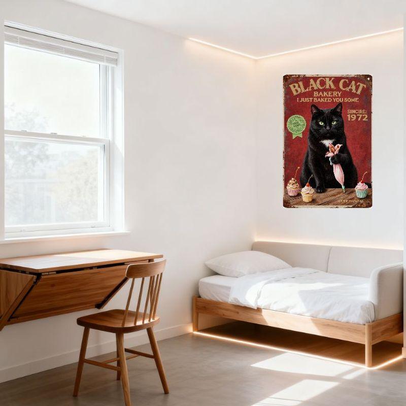 Vintage Black Cat Bakery Metal Sign Rusty Red Background I Just Baked You Some Sincere 1972 100 Years Fresh Baking Whimsical Wal