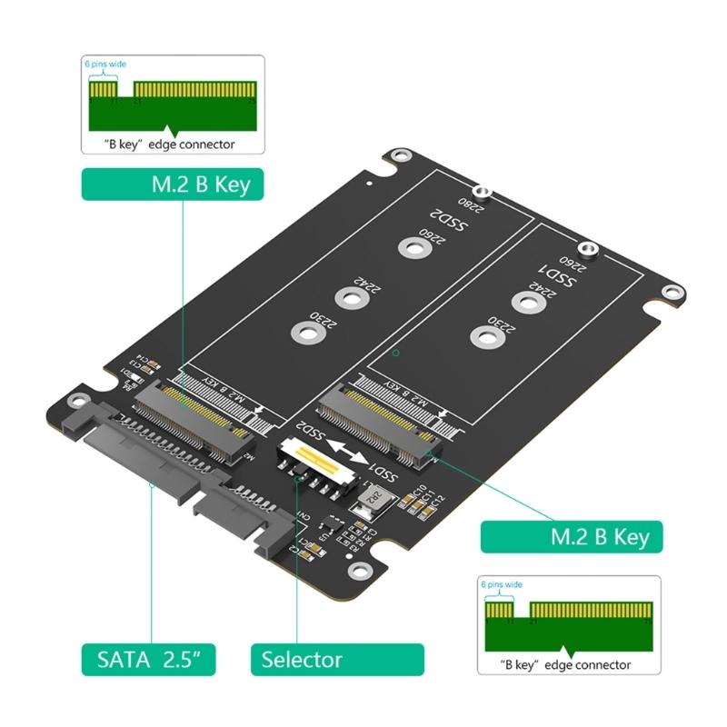 Two M.2 B Key To SATAs 2.5in Adapters Board With Reinforced Connectors For Data Transfer And Extended Durability