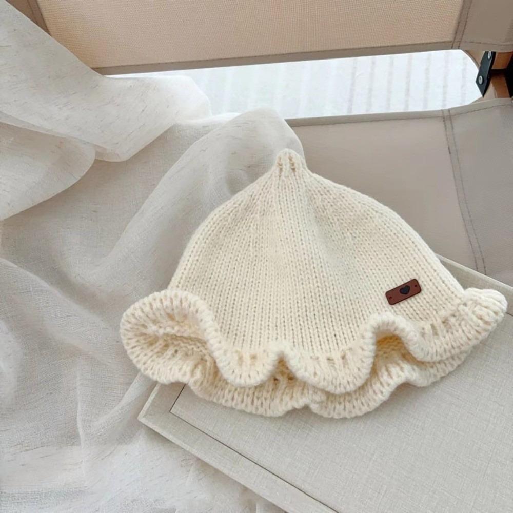 Pullover Style Knitted Bucket Hat Thick Warm Toddler Cone Hat Soft Wavy Brim Beanie Fall Season