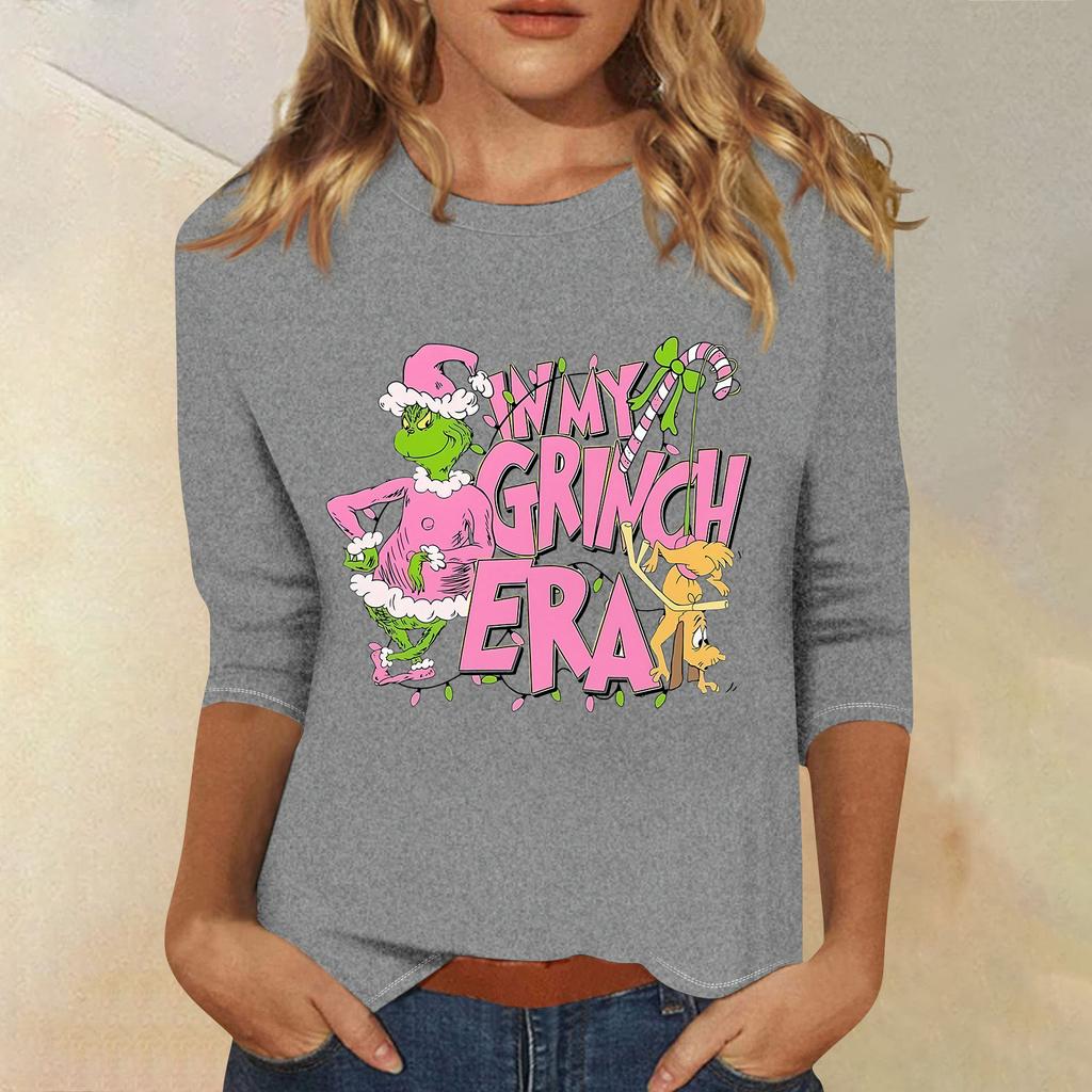 3/4 рукава топы для женщин футболка повседневные рождественские принты топы футболка круглый вырез пуловер блузка