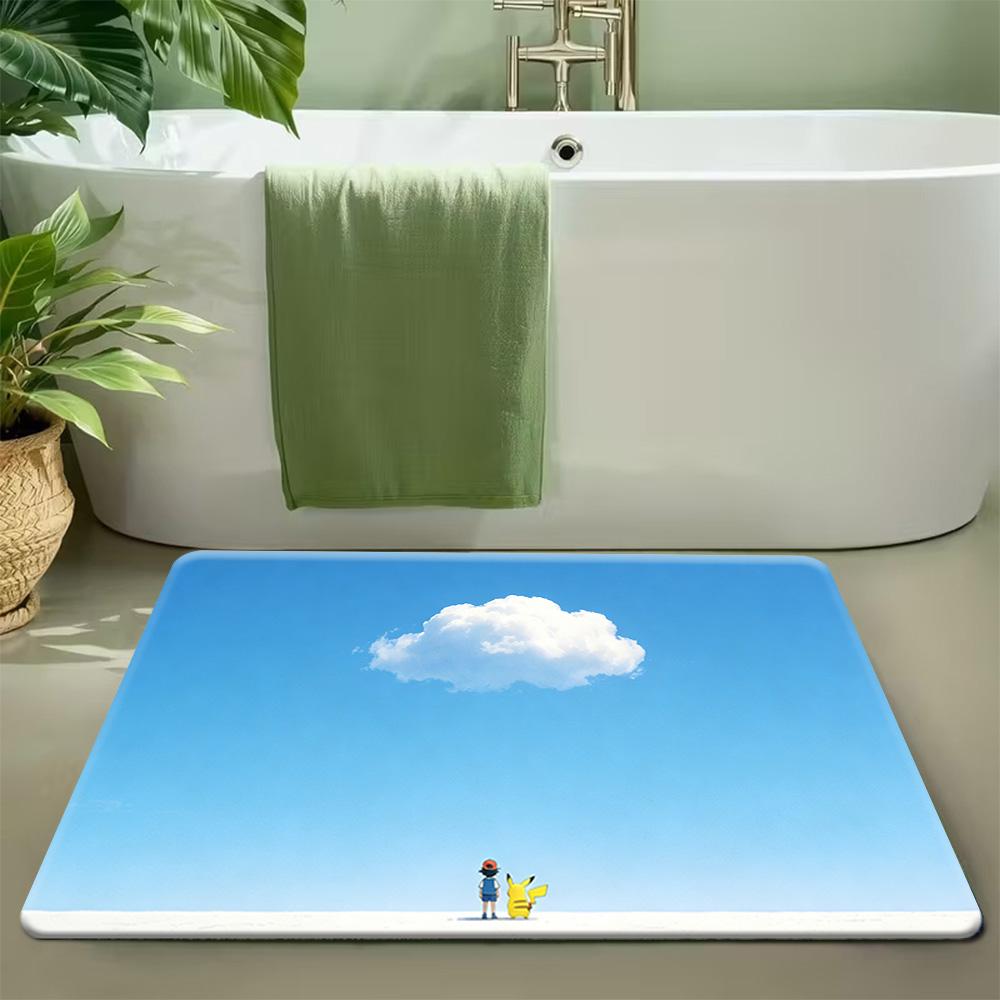 Pokemon Squirtle Sleeping in Flower Field Print Doormat Non-Slip Absorbent Floor Mat for Indoor Entrance Home Decor