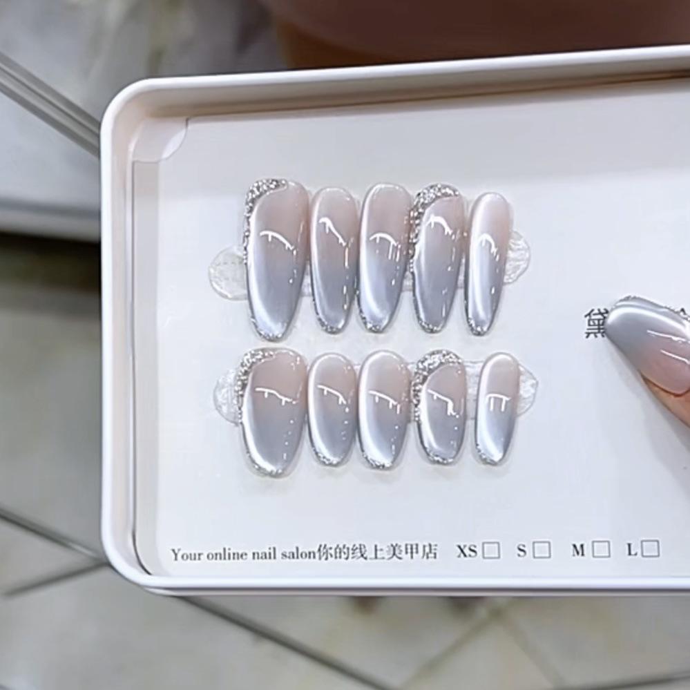 Pure Hand-dressed Armor Spring and Summer New Sea Salt Moonlight Ice-transparent Cat Eye Pure Lustful Nail Art Patch