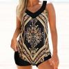 Plus Size Women Floral Tankini Tummy Control Swimwear Tank Top Retro Printed Swimsuit Two Piece Bathing Suit