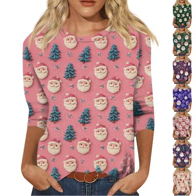 Женская модная повседневная свободная футболка с круглым вырезом и рукавами 3/4 с принтом, женский топ