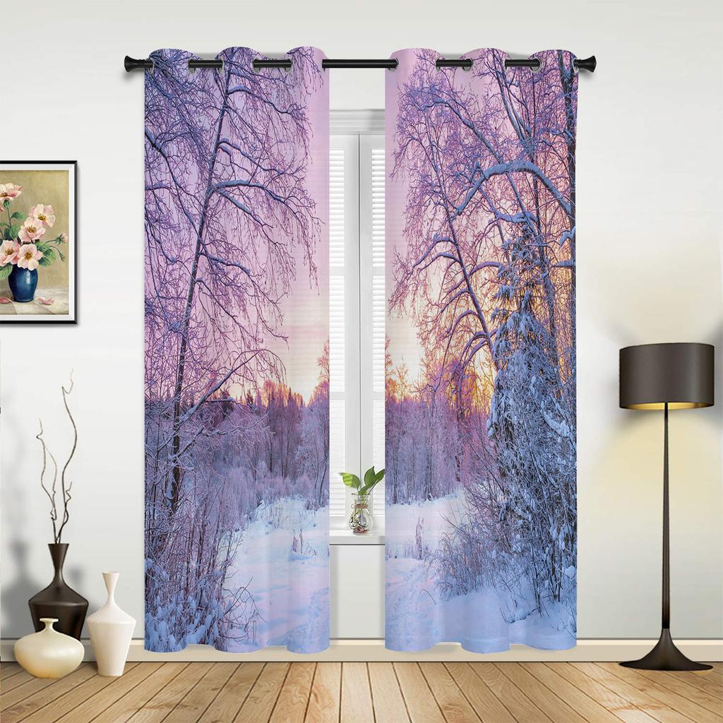 Maple Leaves Red Forest Starry Sky Window Curtains Home Decoration Living Room Curtains Kid's Room Cortinas For Kitchen Bedroom