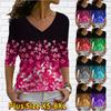 Женские осенние футболки с длинными рукавами и цветочным принтом розовых фрагментированных цветов, свободные футболки с v-образным вырезом размера плюс, топы, удобная блузка