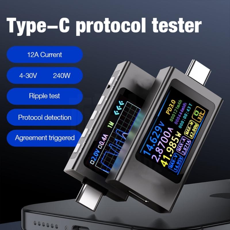 USB C Power Diagnostic Device Voltage Current Monitoring Tool Aluminum Digital Ammeter Voltmeter Portable Design