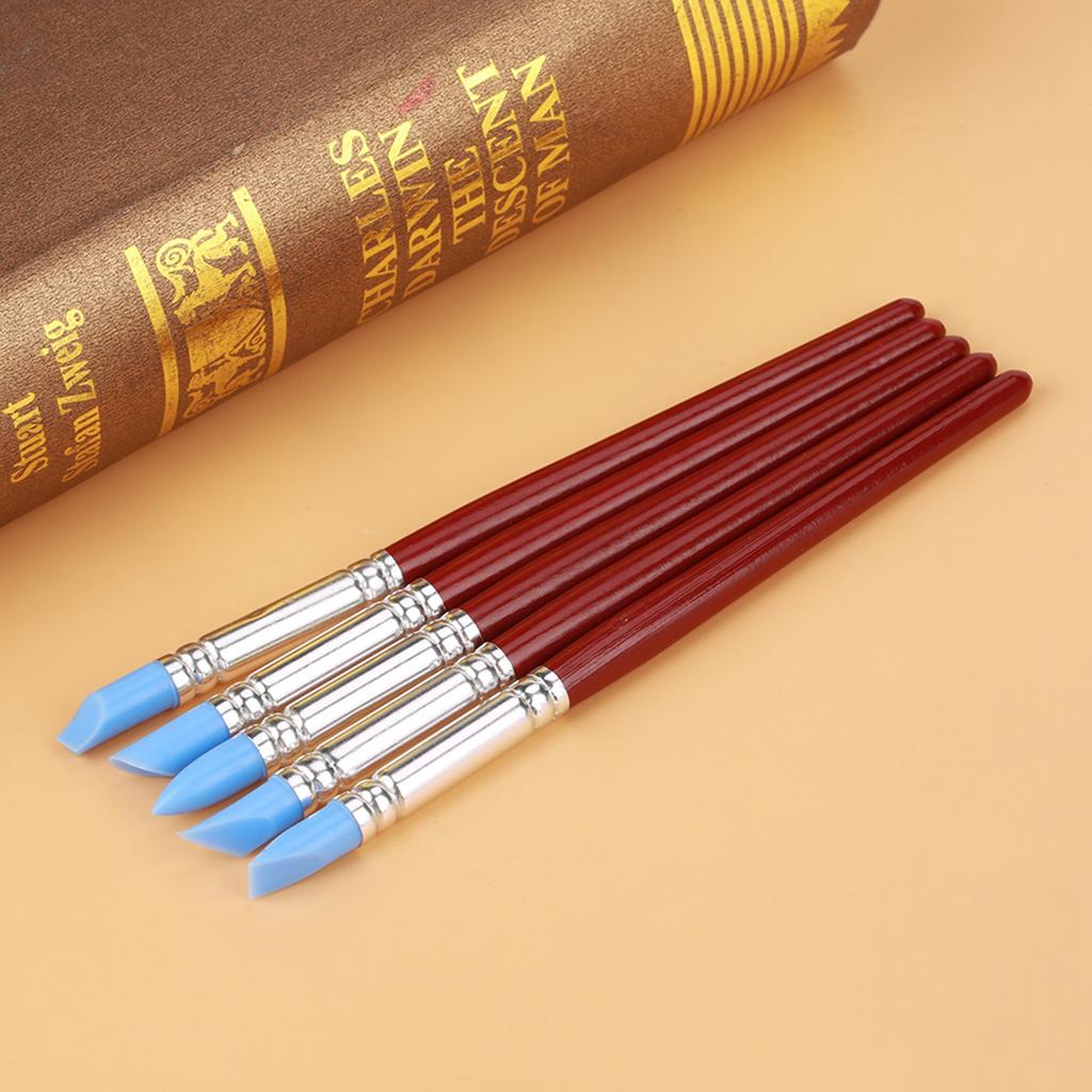 Rubber Tip Paint for Clay Sculpture, Control Tool with Blue Rubber Tip Set of 5pcs for Carving Shaping Modeling
