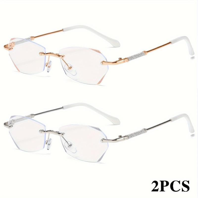 2PCS Reading Glasses Frameless Diamond Trimming Presbyopic Glasses Anti Blue Super Light Reading Glasses
