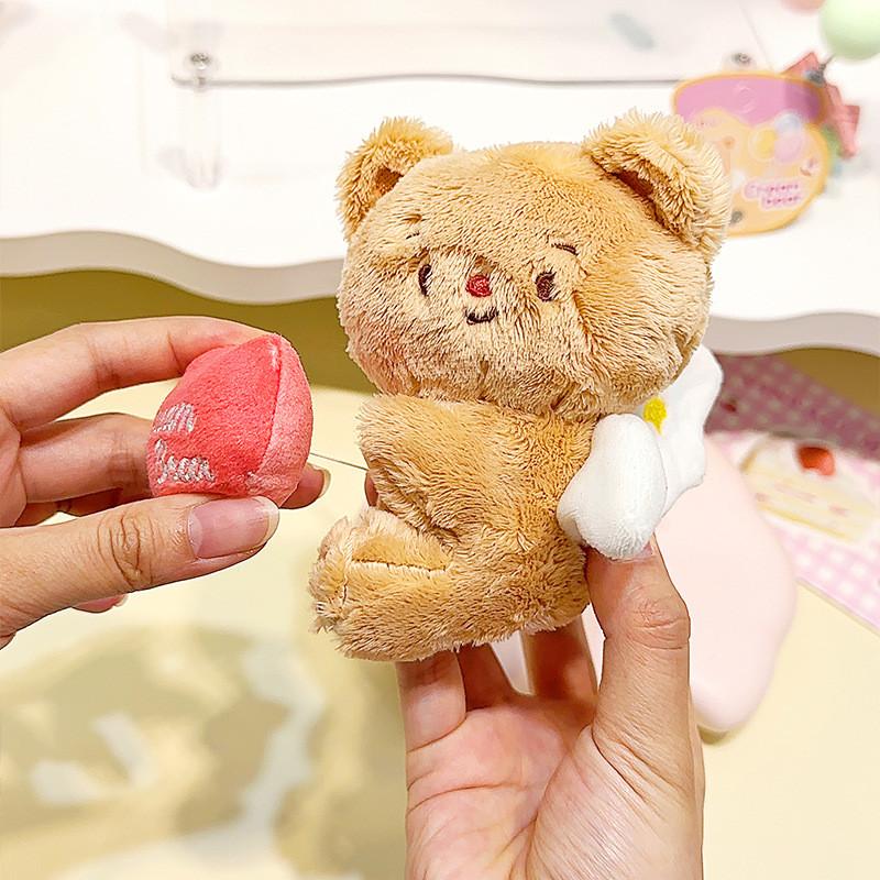 Creamy Delightful Bear Plush Hanging Keychain With Heart Bounce Feature Great Kids For
