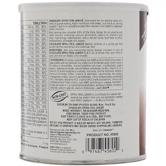 Nature's Plus Spiru-Tein Junior, Nutritious Thick Shake Mix, Chocolate, 1 Lb (450 G)