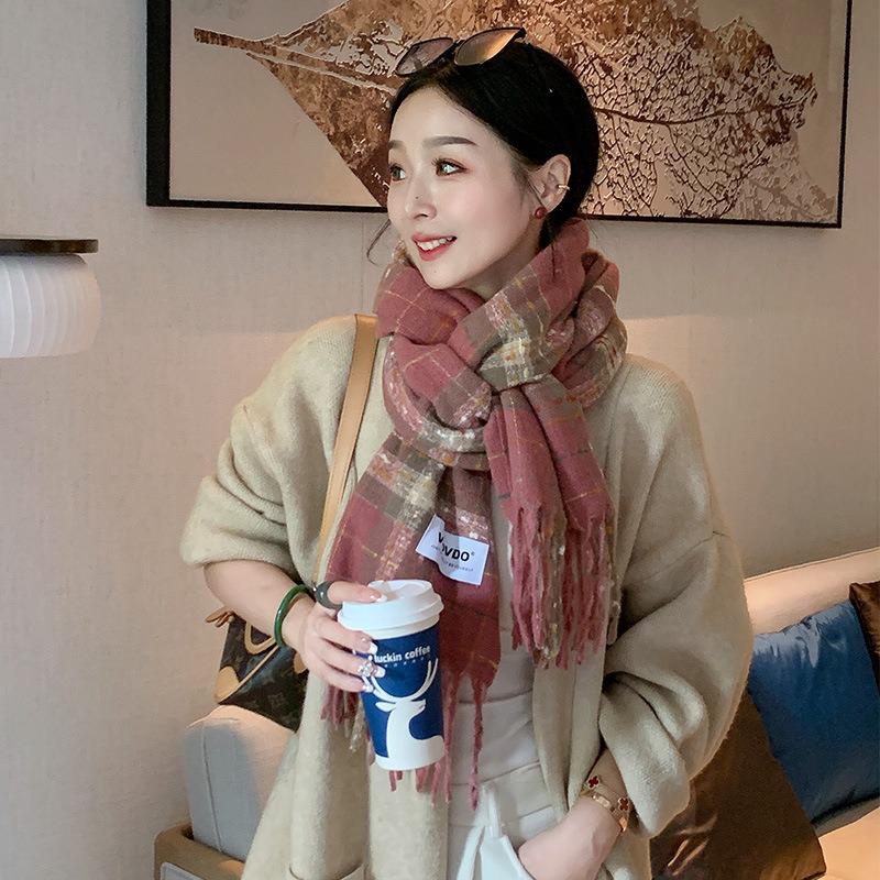 "Korean Plaid Imitation Cashmere Scarf – Women's Autumn & Winter Versatile Warm Shawl"
