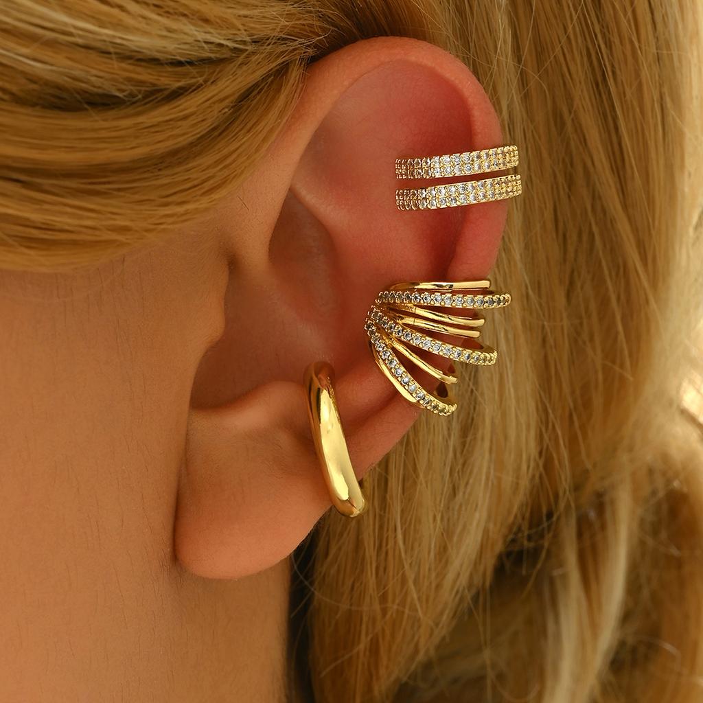 3 шт. Цирконий Корейская Волна Многослойные Геометрические Ear Cuff Клипсы Серьги Для Женщин Без Прокола Непрокалываемые Украшения