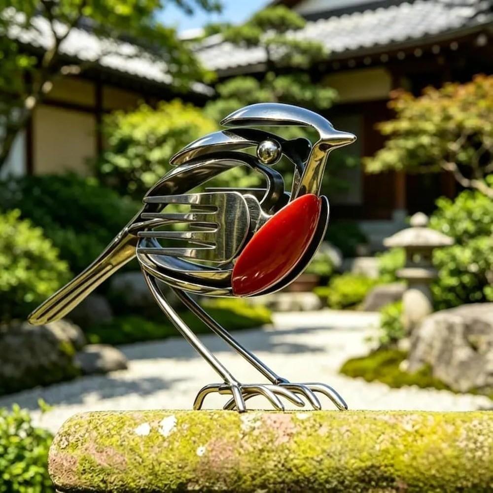 Eco-friendly Scrap Metal Bird Statue Handmade Recycled Bird Ornament Desk Decor