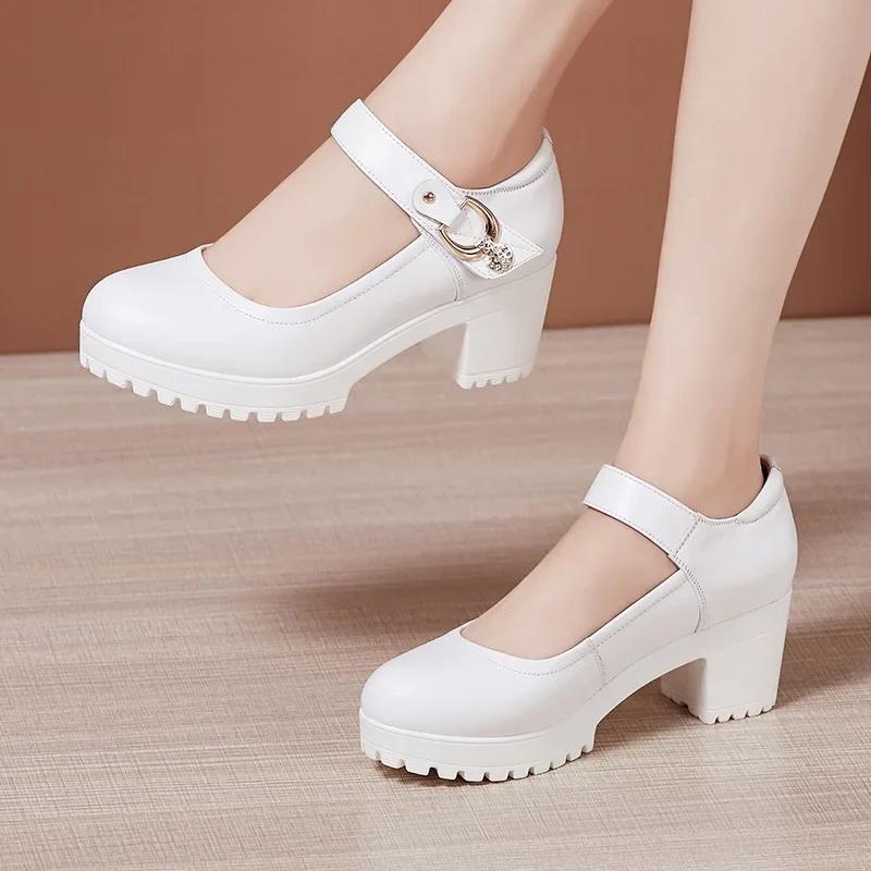 Small Big Size 32-43 Block Heel Platform Shoes 2025 Fall Spring Med Heels Pumps Ladies Wedding Work Shoes for Office