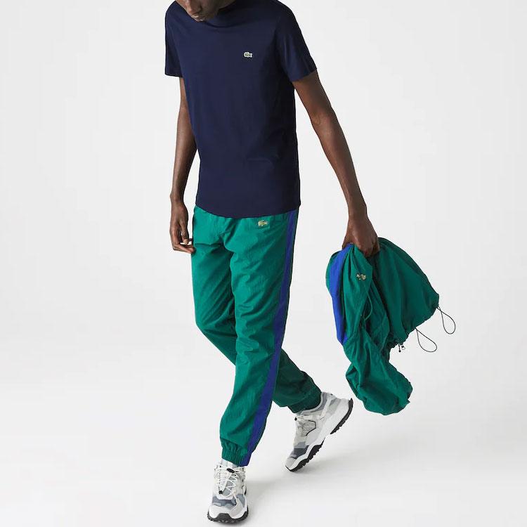 Lacoste Мужская футболка однотонная с круглым вырезом и коротким рукавом с логотипом крокодила Темно-синяя TH6709-166