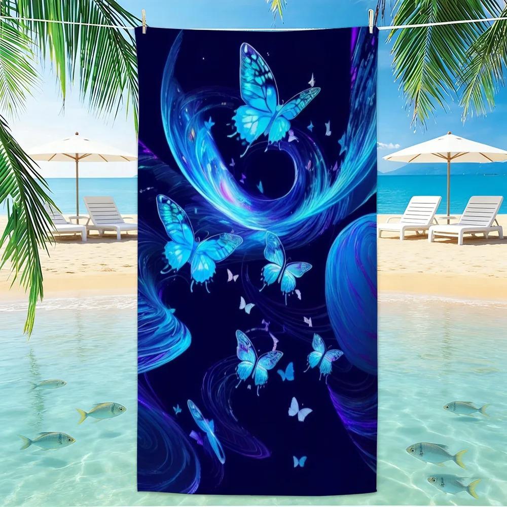 Glow-in-dark Abstract Curly Wing Butterfly Pattern Large Absorbent Towel for Pool Swimming and Daily Seaside Leisure