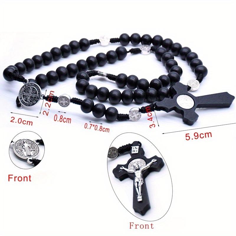 Christ Jesus Wooden Beads Rosary Bead Cross Pendant Woven Rope Chain Necklace Religious Orthodox Praying Jewelry