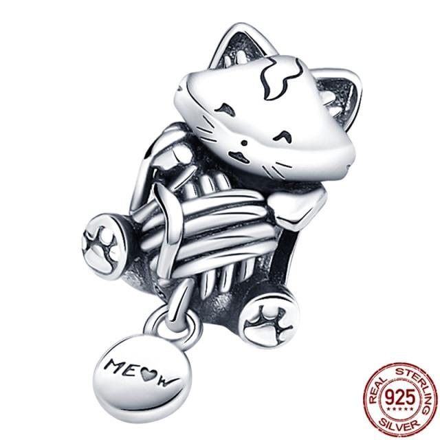 Charm Plata De Ley 925 Suitable Bracelet 925 Sterling Silver Kitten Galaxy Series Beaded Women's Diy Jewelry