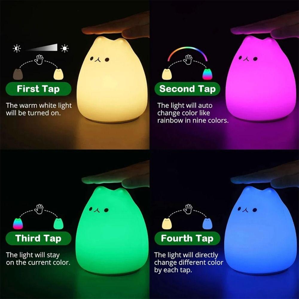 Animal Cat LED Colorful Night Light Night Lamp Indoor Sensor Lamp  Children Kids Room