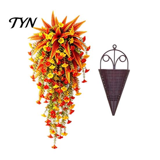 Outdoor Simulation Plants Artificial Morning Glory Flower, Faux Fall Hanging Flowers Plants, UV Weather Resistant Porch for Wall Home Room Garden