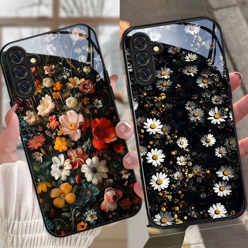 Роскошный ретро-цветочный стеклянный чехол для телефона Samsung A37 A57 A07 A26 A36 A56 A16 A06 A55 A35 A14 A34 A54 A24 A25 A15 A34 A54 4G 5G