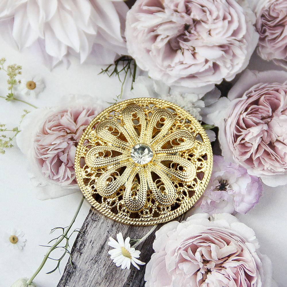 Gold Color Round Crystal Brooch Ladies Robe Brown Brooch Wedding Jewelry Gift