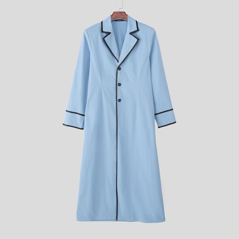 INCERUN Men Lapel Neck Long Sleeve Stitching Open Front Long Blazer Coats