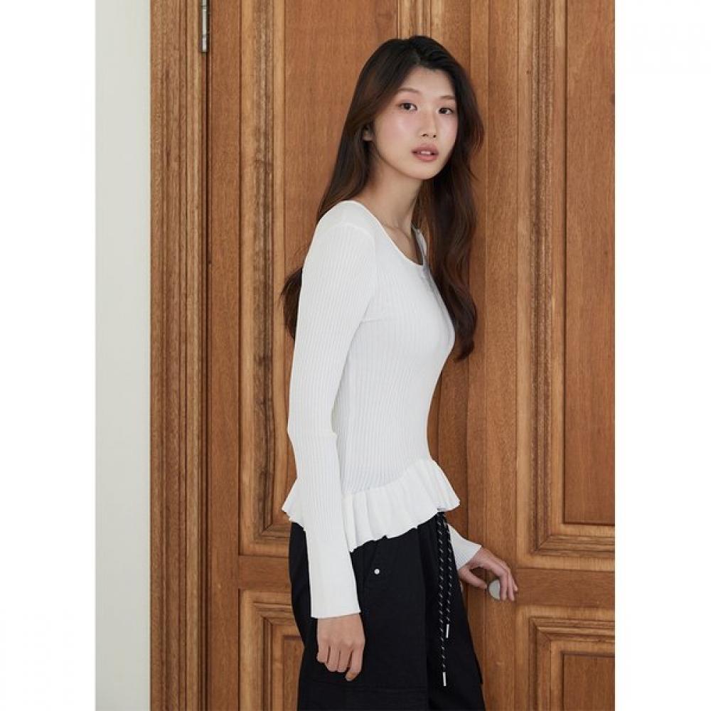 Egoist Unbalanced Ruffle Square Neck Knit Top Es2okl03