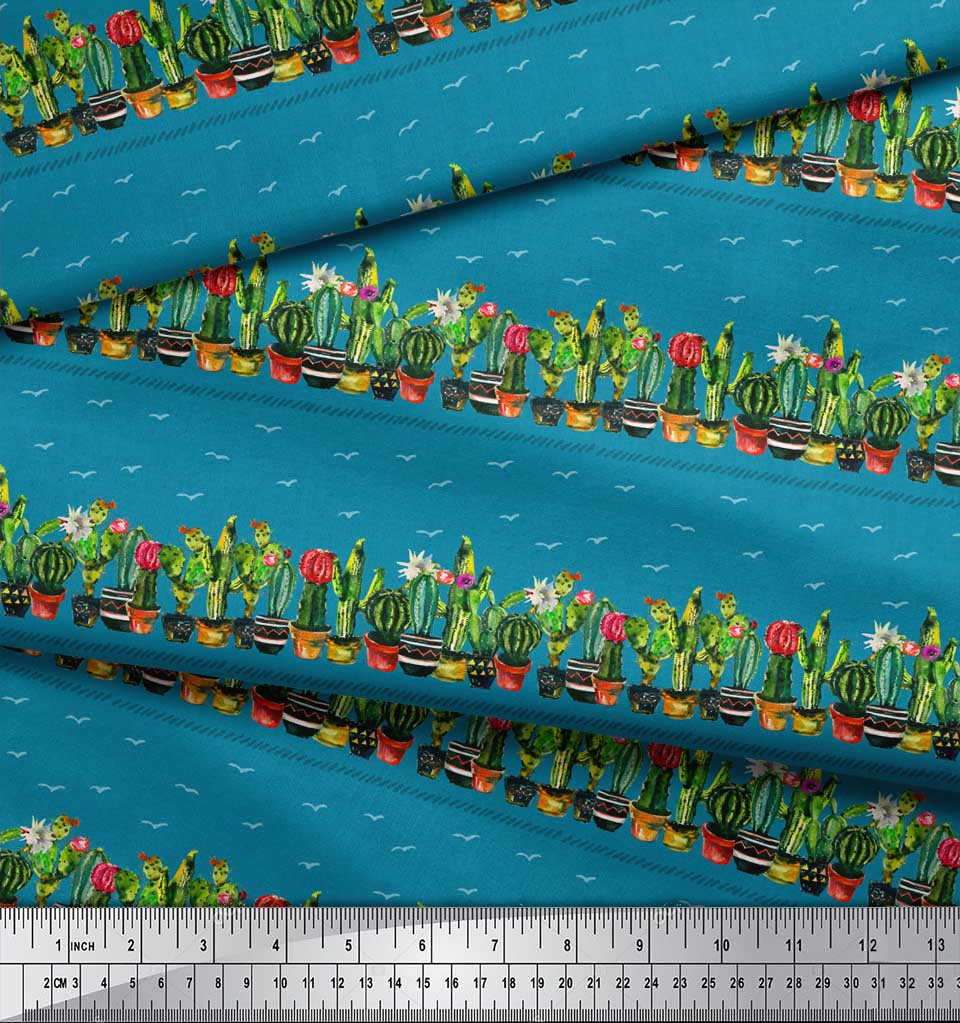 Soimoi Золотой поли креп-ткань кактус с конической тканью с принтом дерева в горшке на метр 42 дюйма