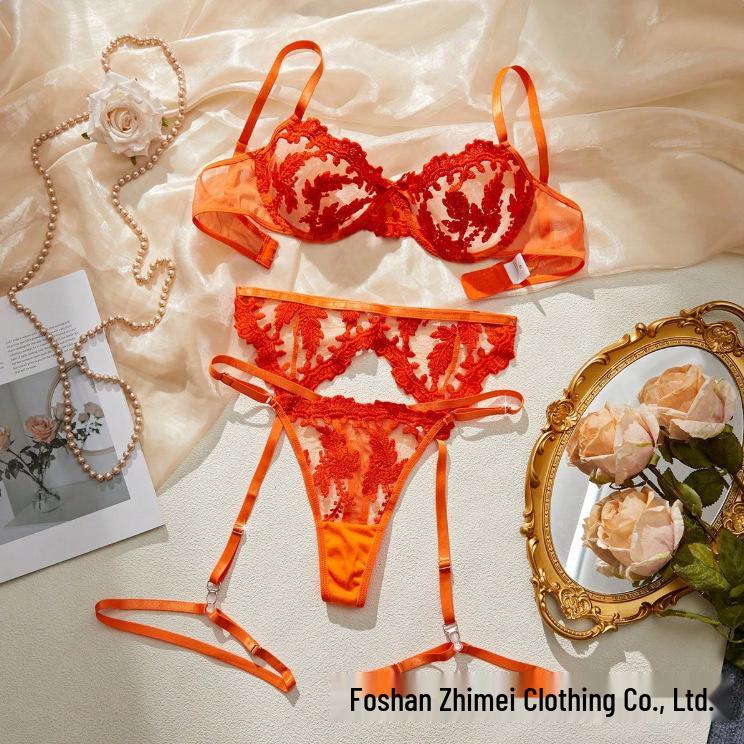 Y Прозрачный сетчатый комплект нижнего белья для трансграничной торговли: Сексуальный женский прозрачный бюстгальтер из трех частей