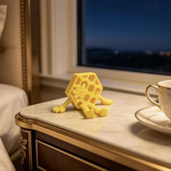 3D Printed Honeycomb Bee Ornament, with Flexible Leg Joint Design, Durable PLA Articulated Toy, No Assembly Needed Toy for Kids Bee Lovers