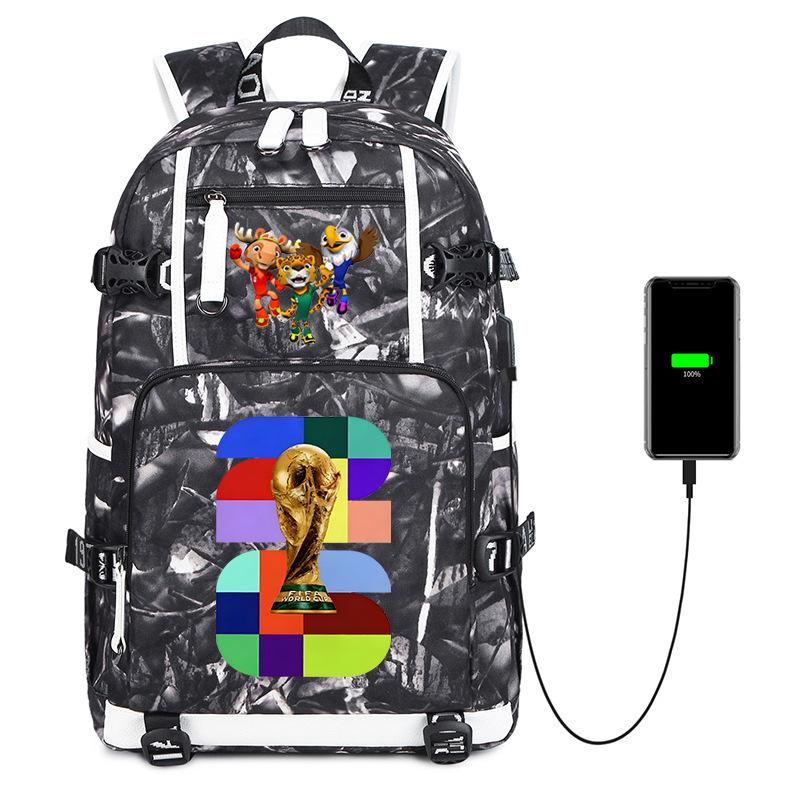 2026 World Cup Print Student Backpack Large Capacity Outdoor Travel Bag USB Charging Laptop Backpack Trendy