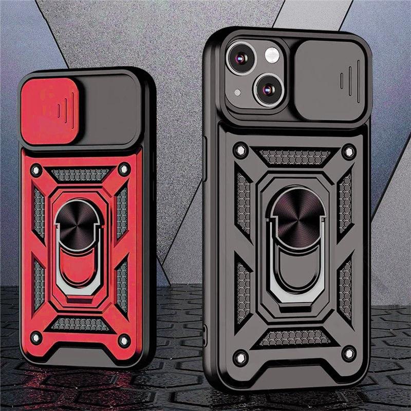 Чехол-бампер Armor Slide с защитой камеры для iPhone 13 12 11 Pro Max XR XS Max 6 7 8 Plus, с подставкой-кольцом, противоударный